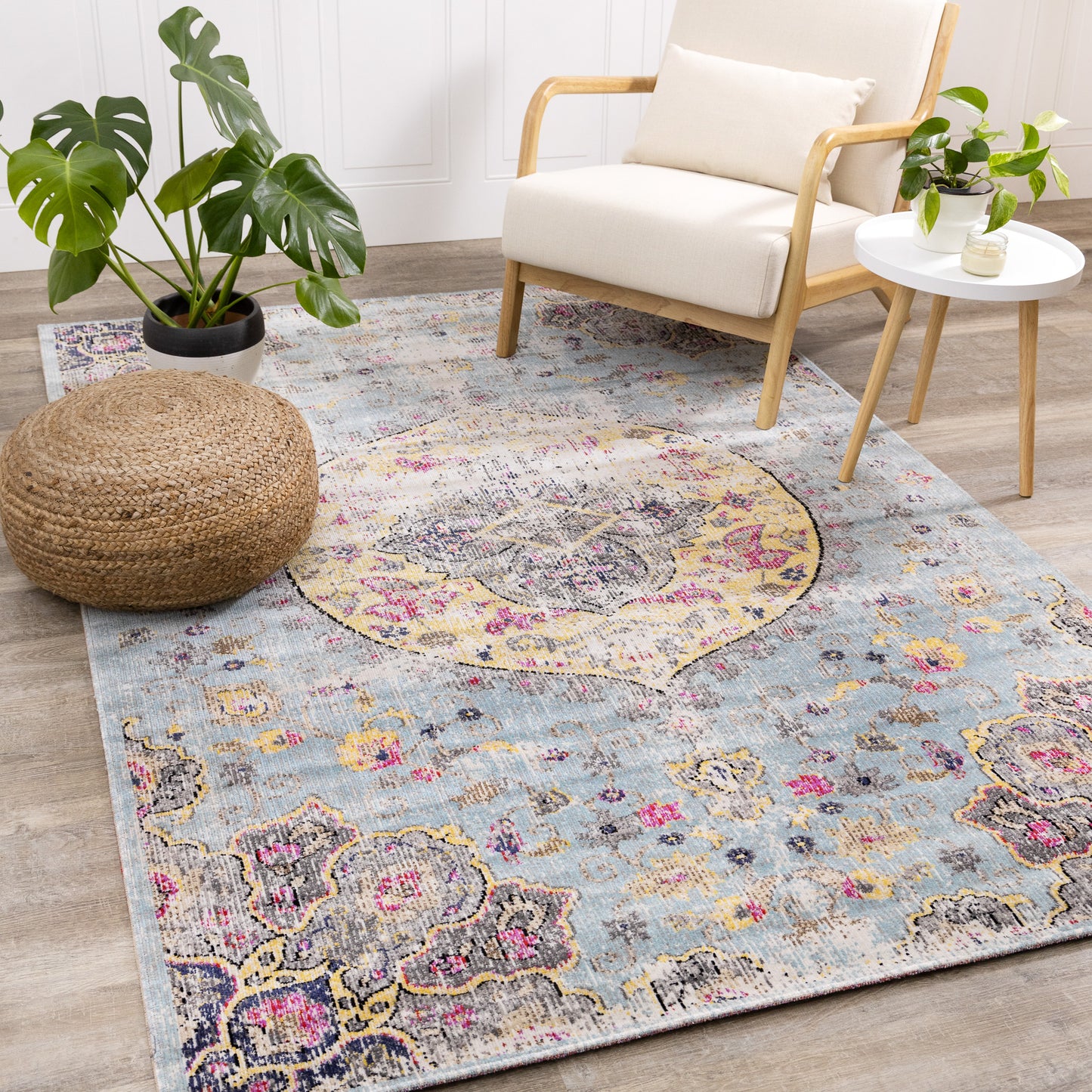 Contemporary Distressed Blue Area Rug-2