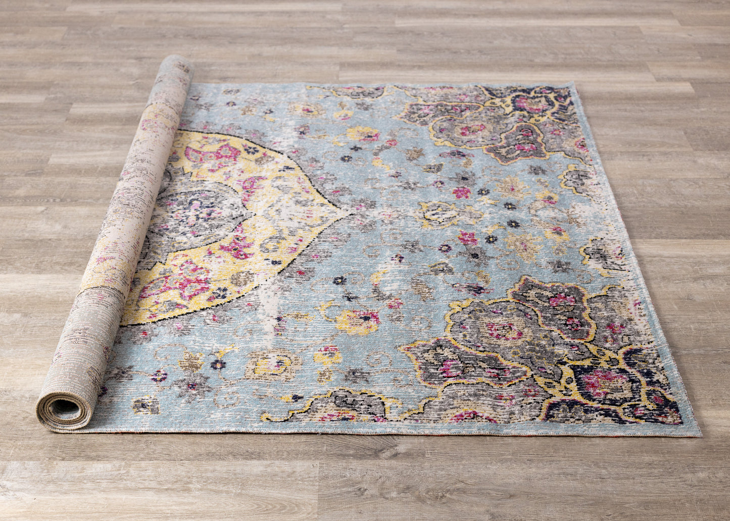 Contemporary Distressed Blue Area Rug-7