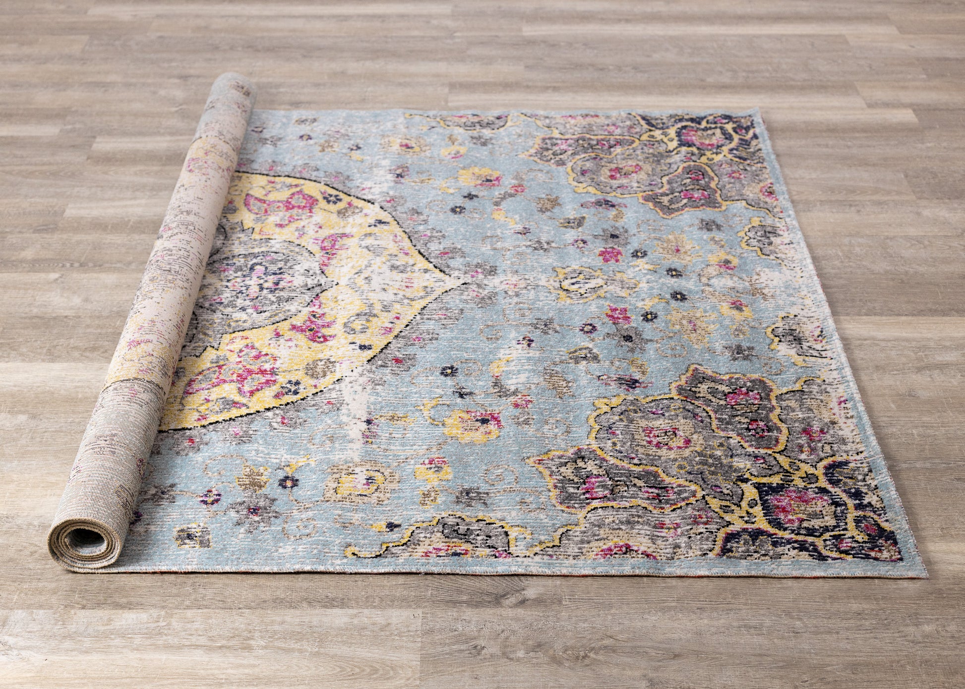 Contemporary Distressed Blue Area Rug-7
