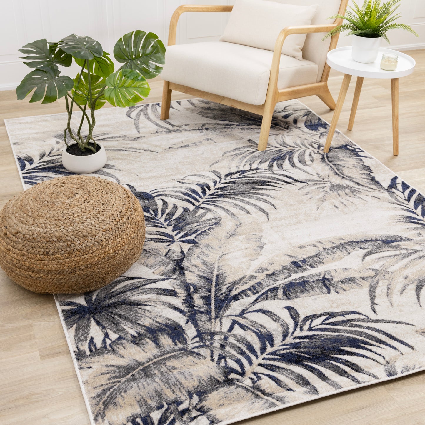 Contemporary Botanical Cream Area Rug