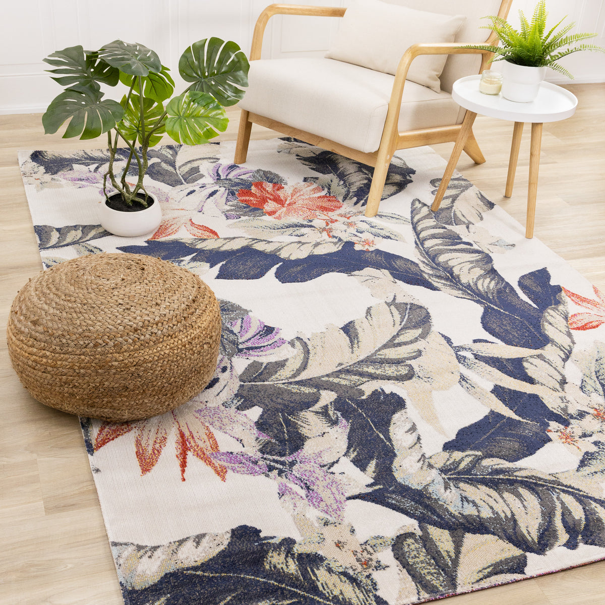 Tapis contemporain botanique crème