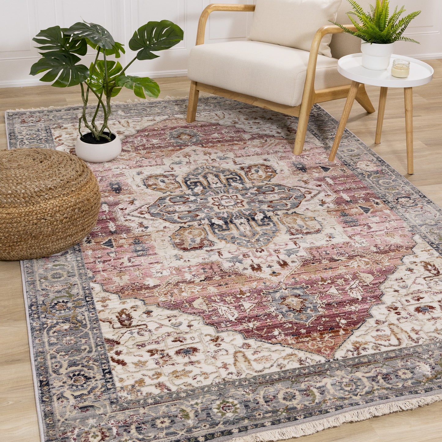 Classic Traditional Elegant Pink Area Rug