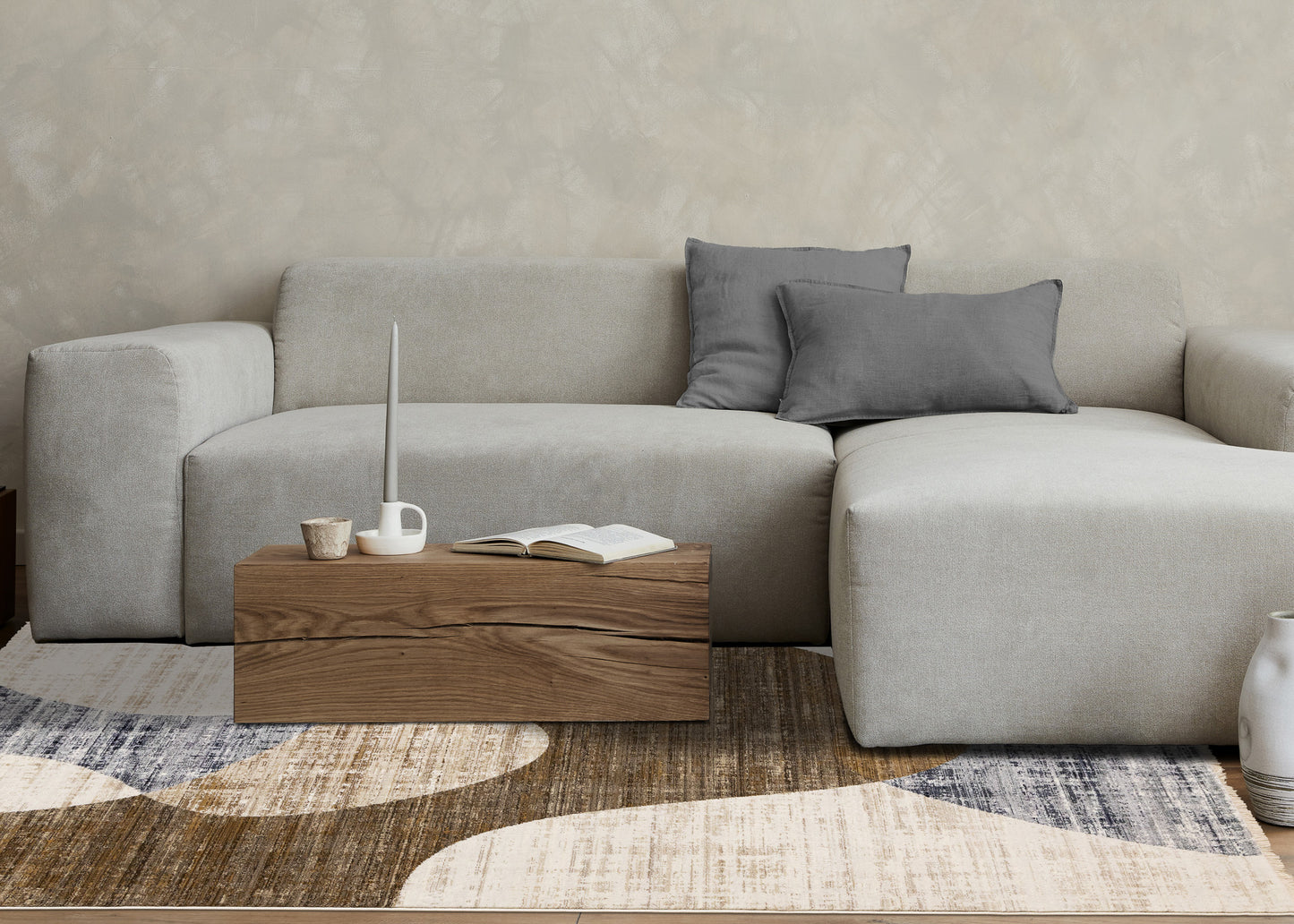 Contemporary Distressed Geometric Cream Area Rug