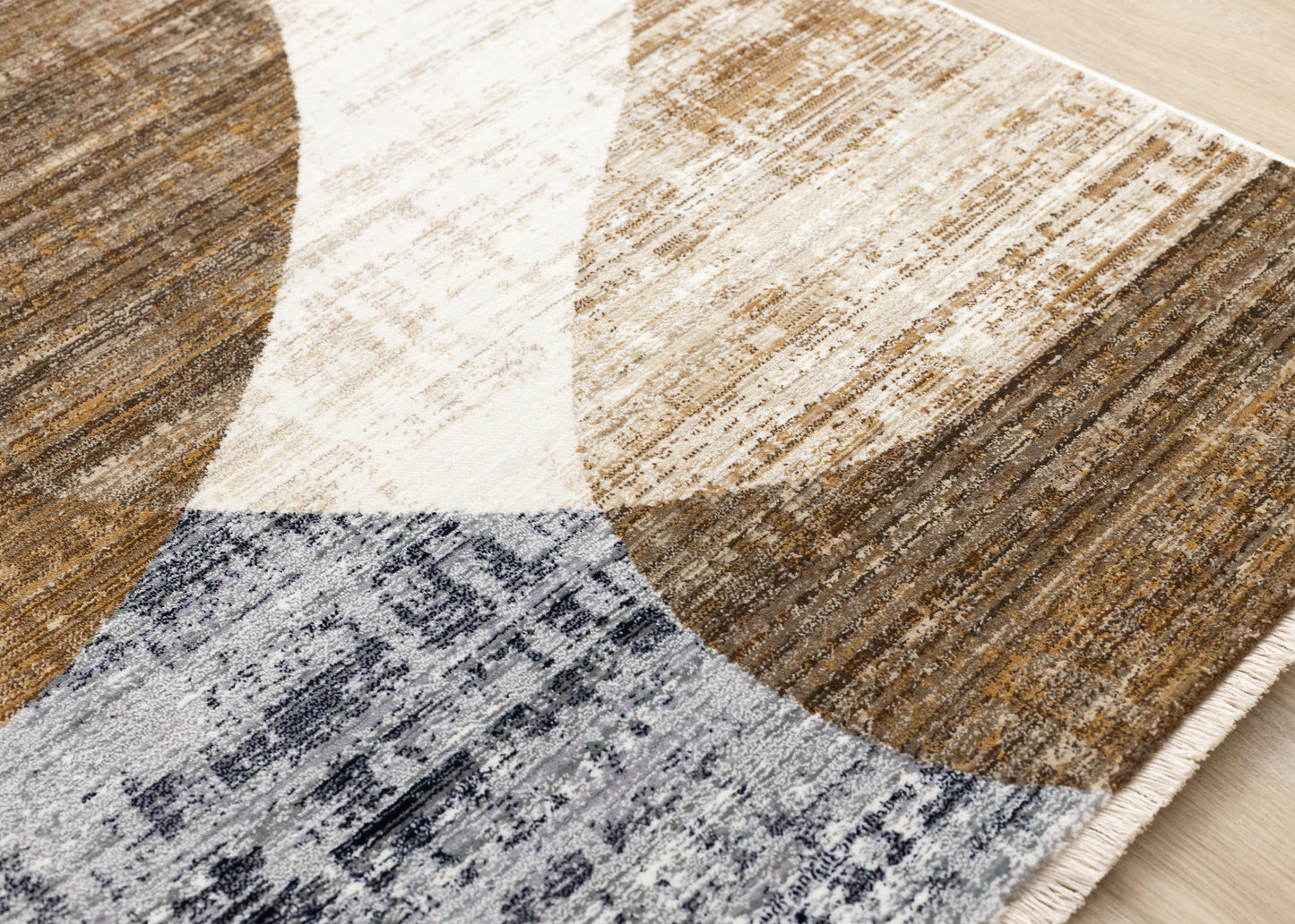 Contemporary Distressed Geometric Cream Area Rug