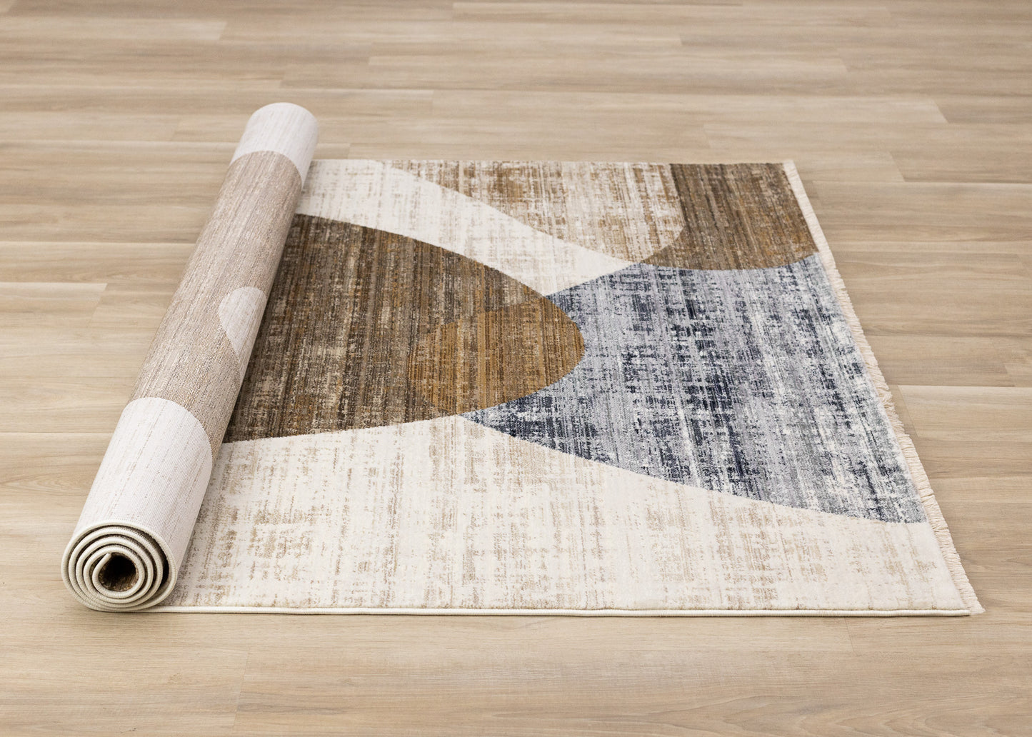 Contemporary Distressed Geometric Cream Area Rug