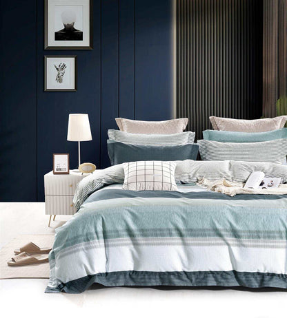 100% Cotton Grey, Blue and Charcoal Duvet Cover Set