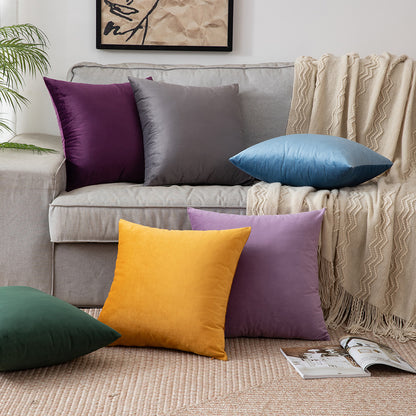 Soft Velvet Grey Pillow with Insert & Cover