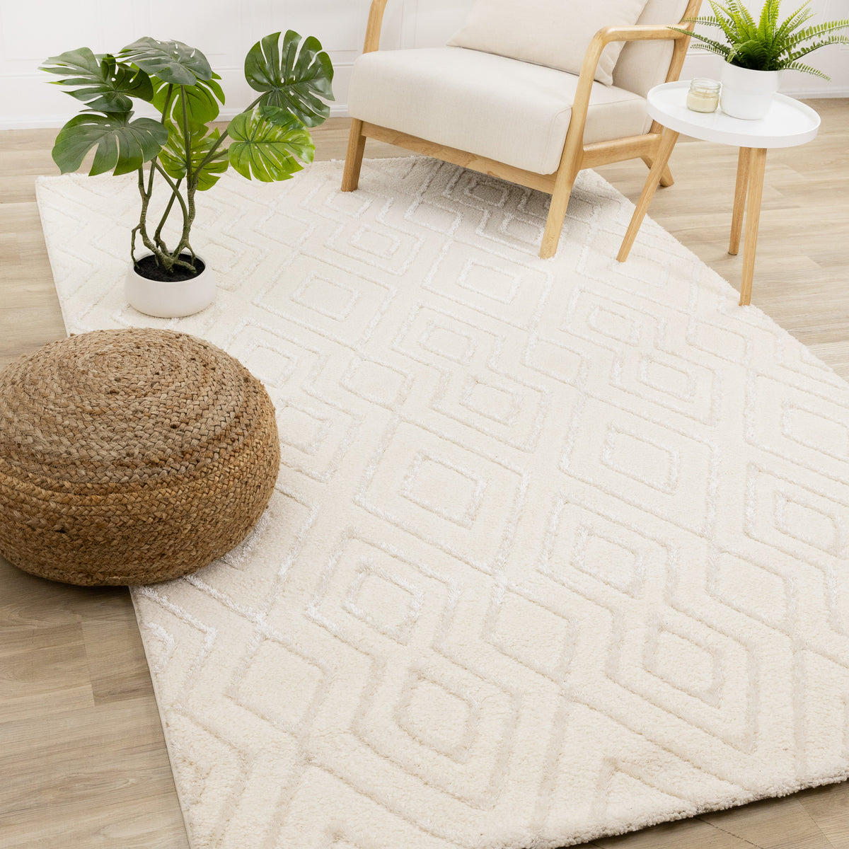Tapis patchwork contemporain crème