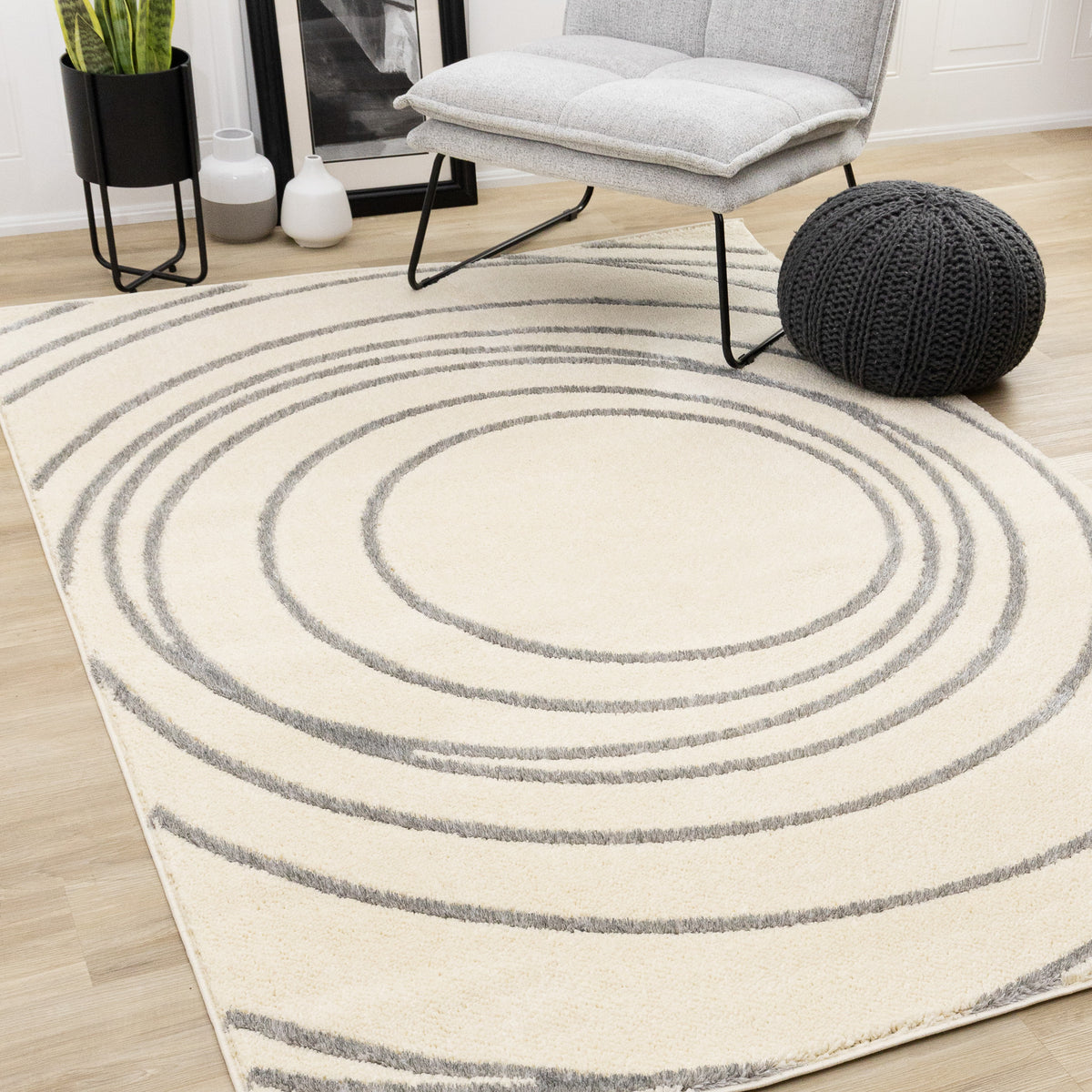 Tapis géométrique contemporain crème