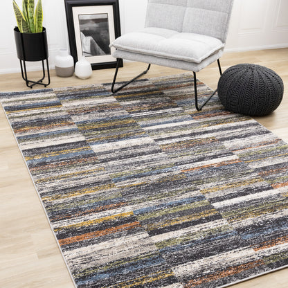 Contemporary Distressed Stripes Grey Area Rug
