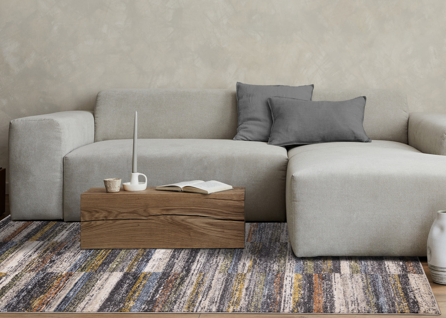 Contemporary Distressed Stripes Grey Area Rug