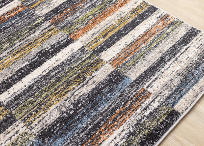 Contemporary Distressed Stripes Grey Area Rug
