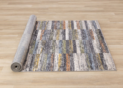 Contemporary Distressed Stripes Grey Area Rug