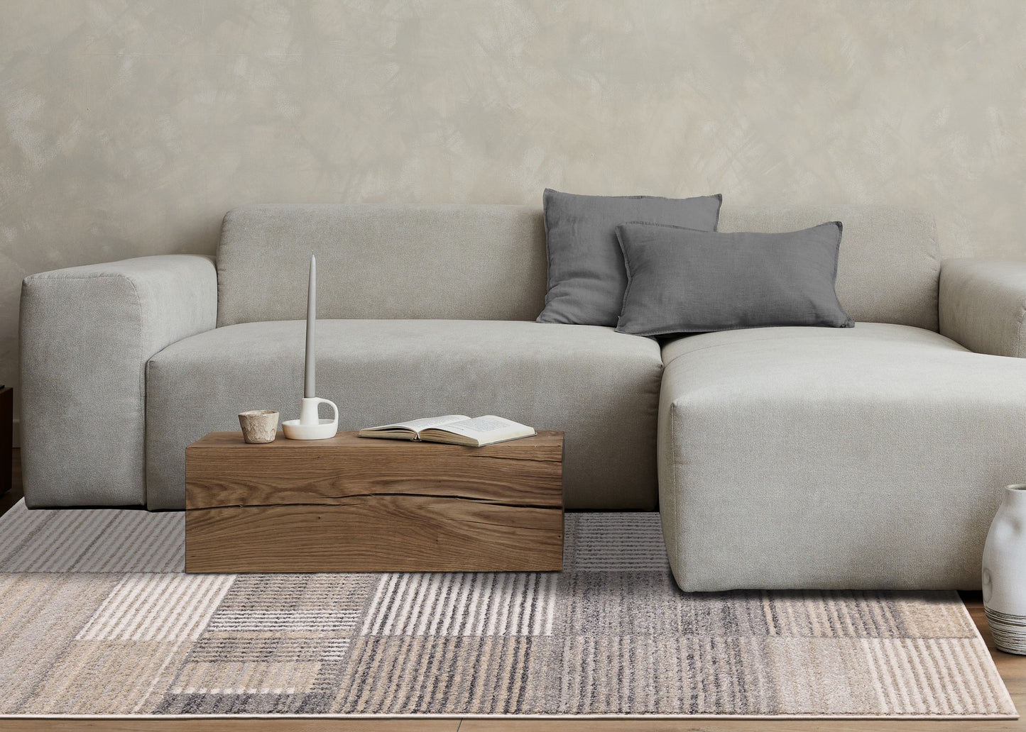 Contemporary Distressed Geometric Grey Area Rug