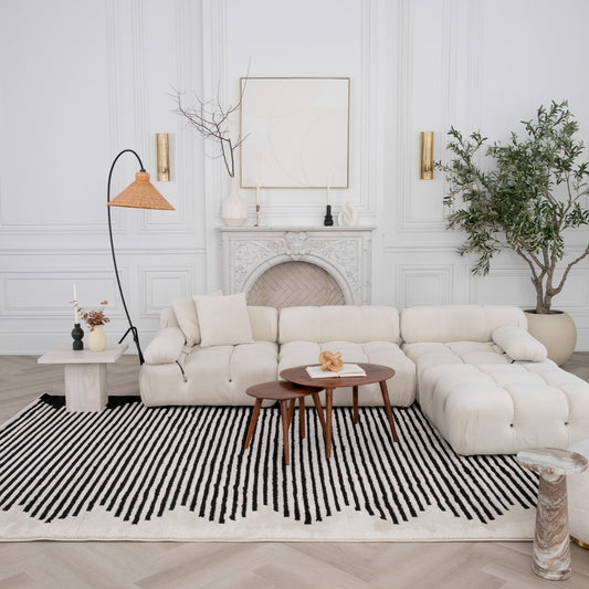 Shodo Striped Modern Cream and Black Indoor Rug