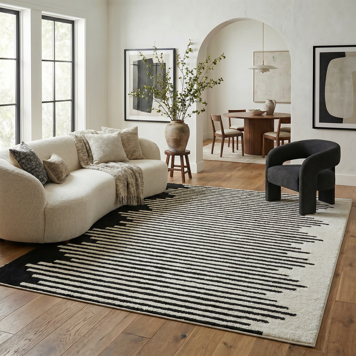 Tapis noir crème moderne abstrait Domus