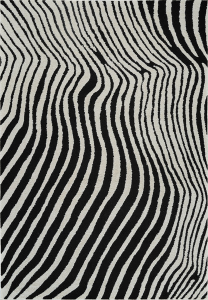 Alfombra Domus con estampado de cebra moderna en blanco y negro