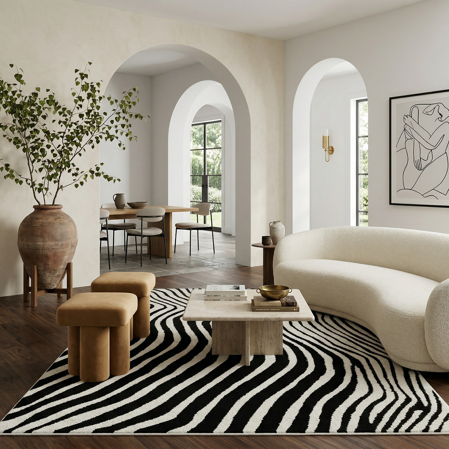 Alfombra Domus con estampado de cebra moderna en blanco y negro