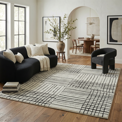 Alfombra Domus Abstract Modern Cream Black