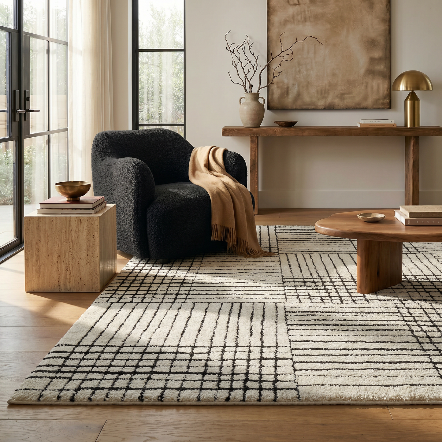 Alfombra Domus Abstract Modern Cream Black