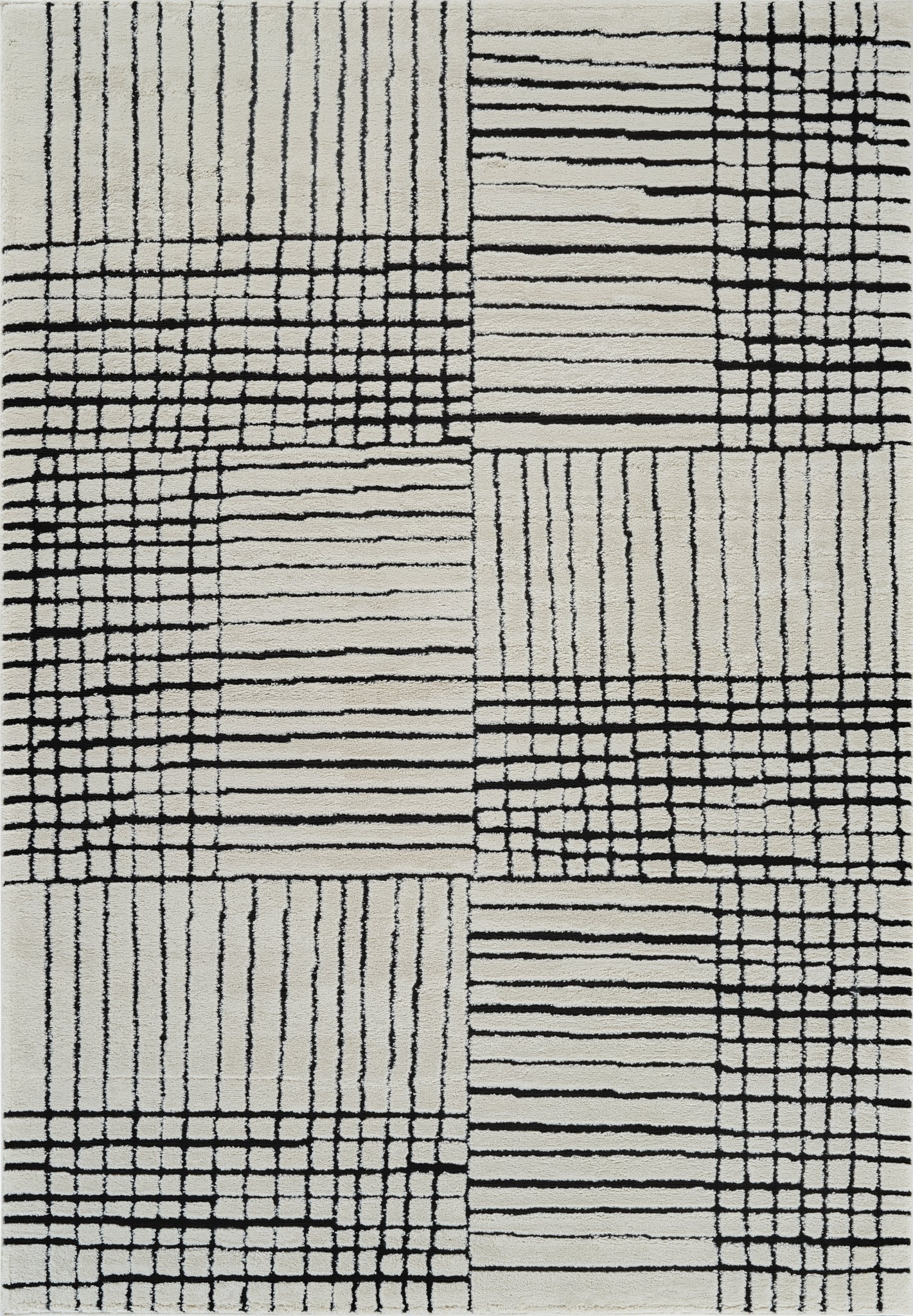 Edda Abstract Modern Cream and Black Indoor Rug-3