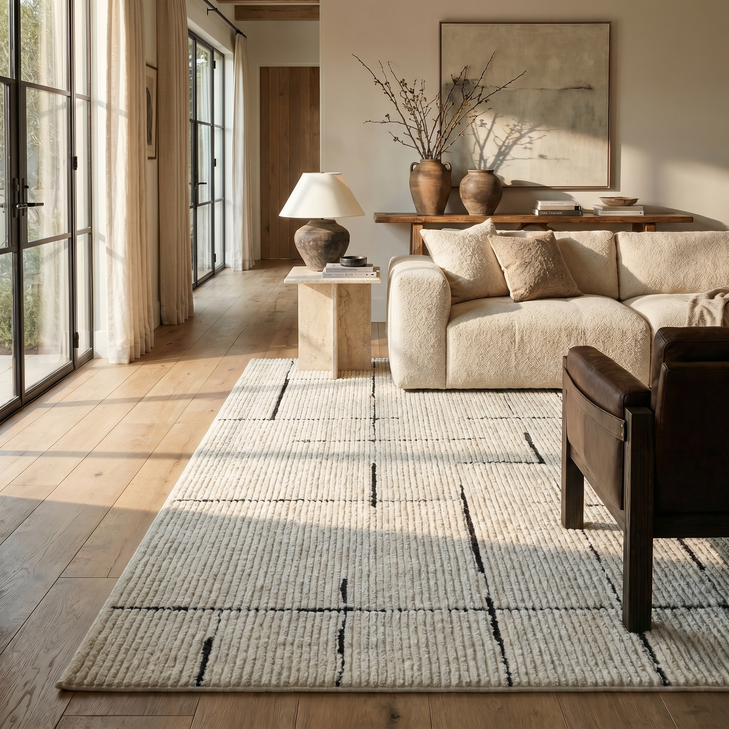 Alfombra Domus Abstract Modern Cream Black
