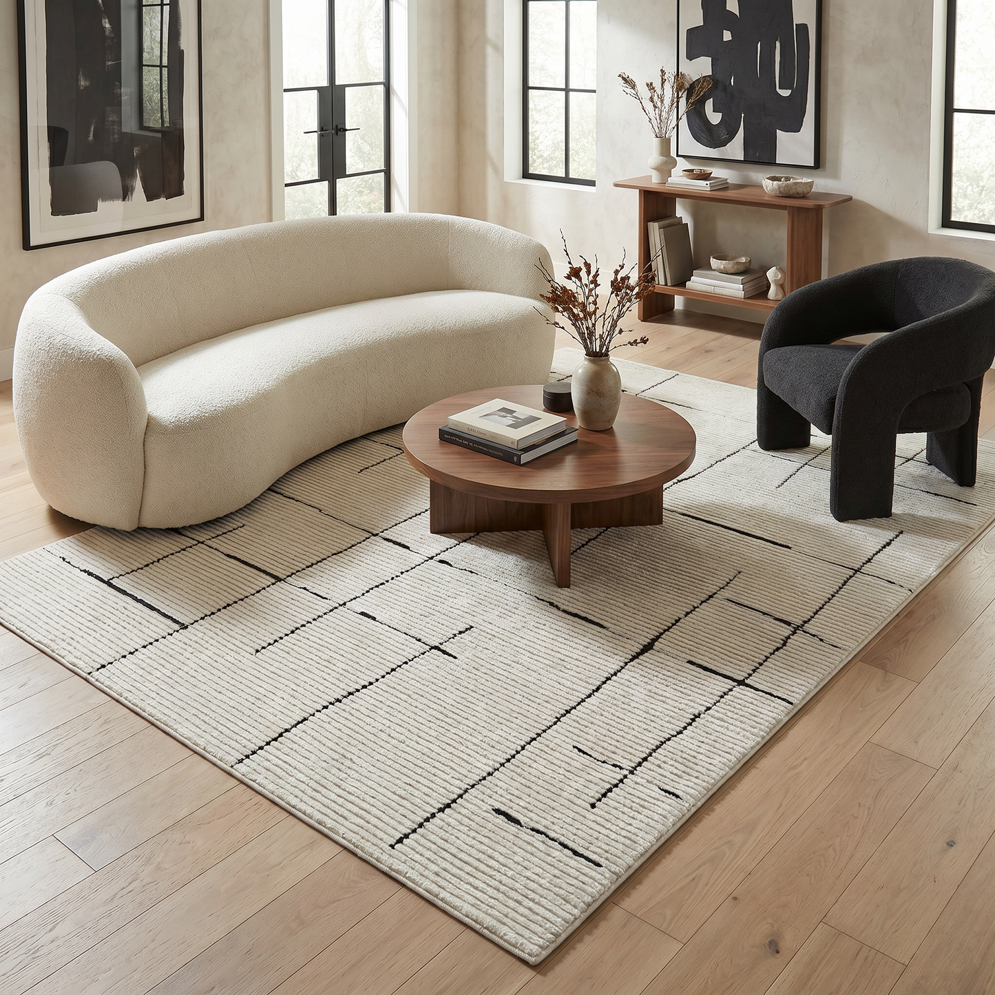 Alfombra Domus Abstract Modern Cream Black