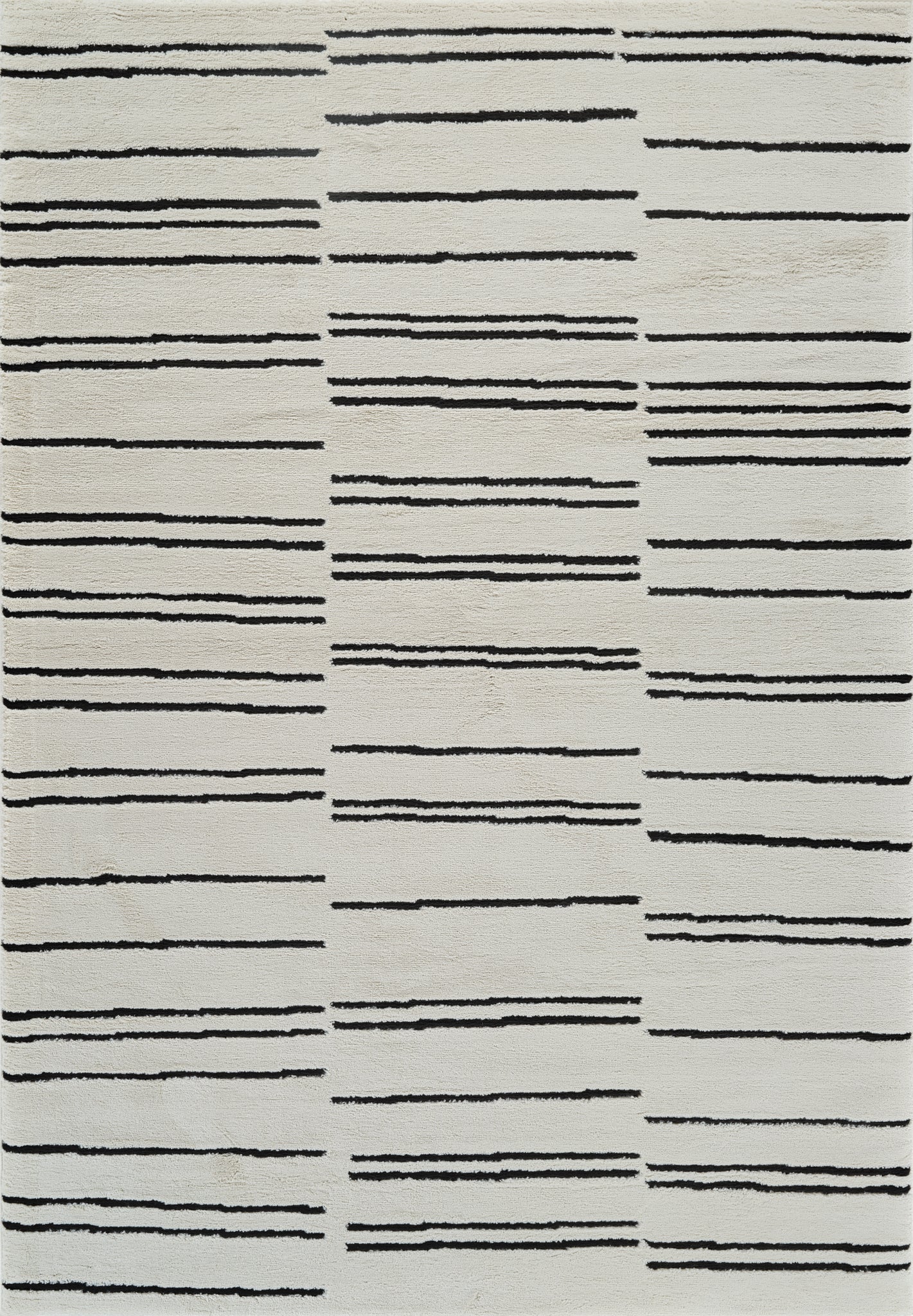 Eken Striped Modern Cream and Black Indoor Rug-3