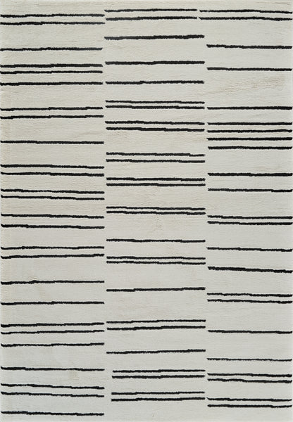 Eken Striped Modern Cream and Black Indoor Rug-3