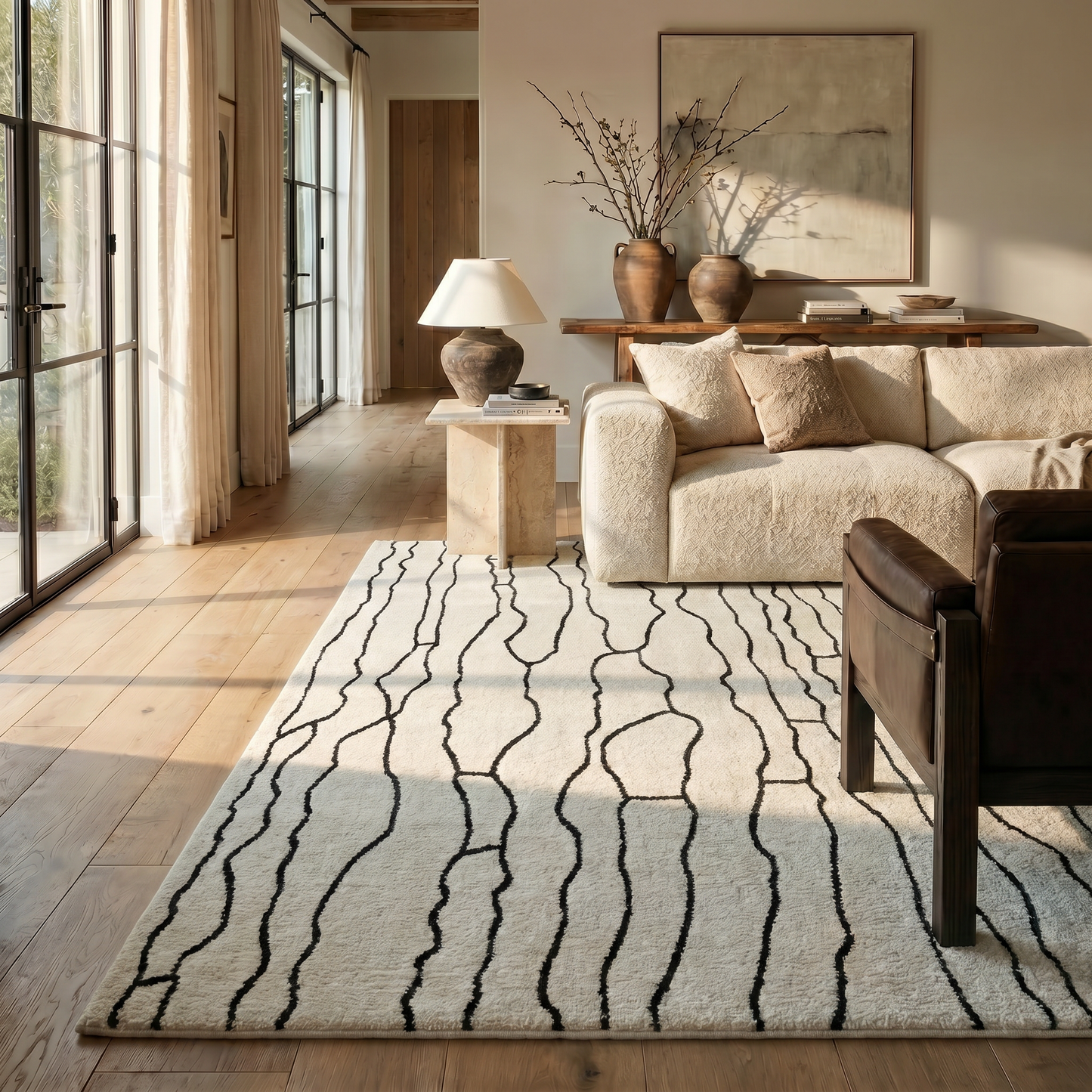 Alfombra Domus Abstract Modern Cream Black