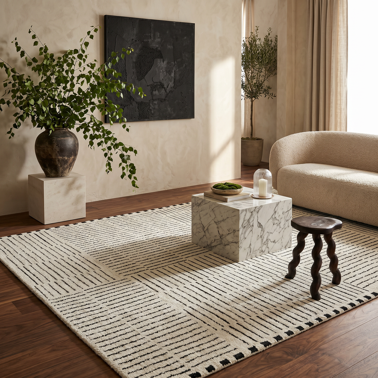 Alfombra Domus Abstract Modern Cream Black