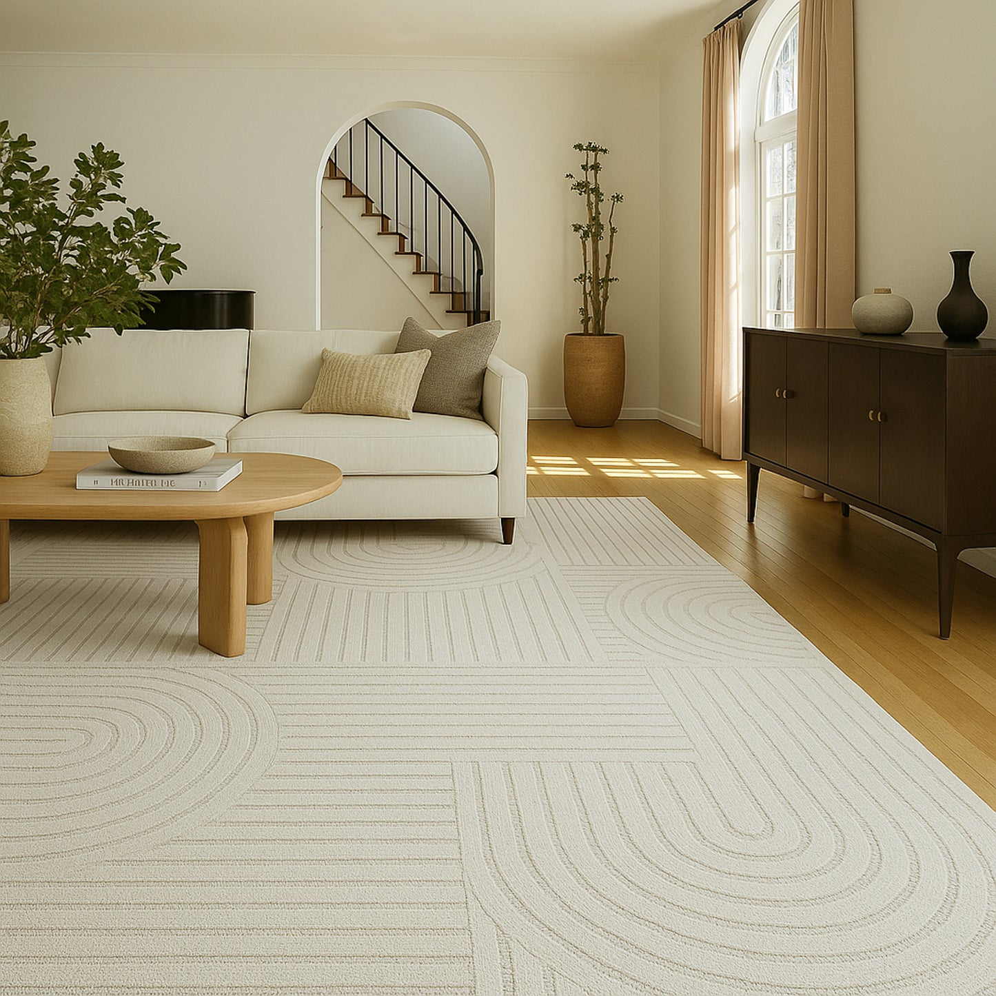 Arcus Geometric Modern Cream and Beige Indoor Rug
