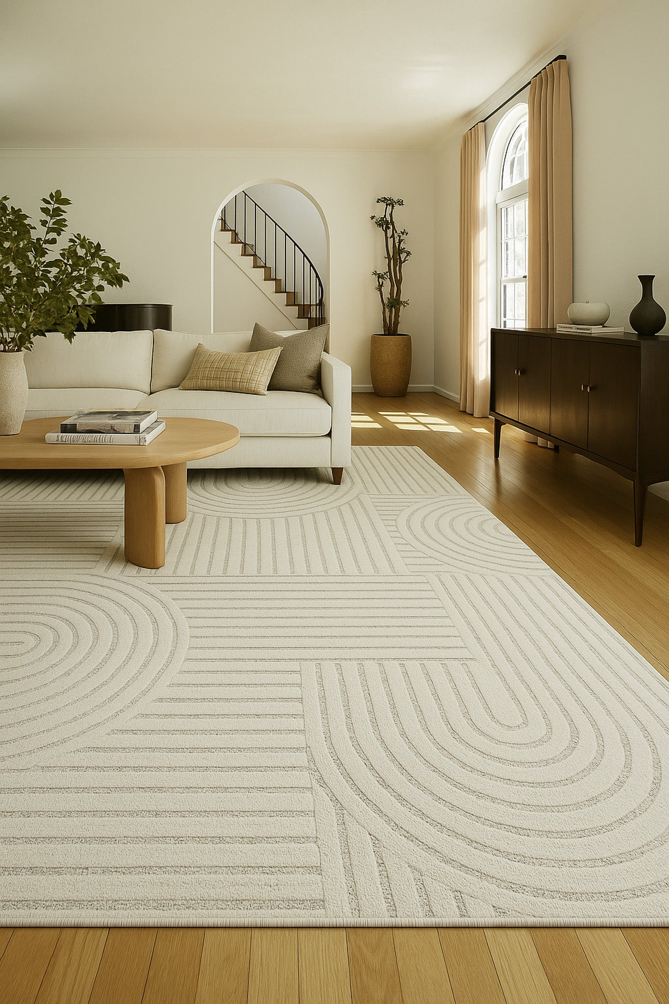 Arcus Geometric Modern Cream and Beige Indoor Rug
