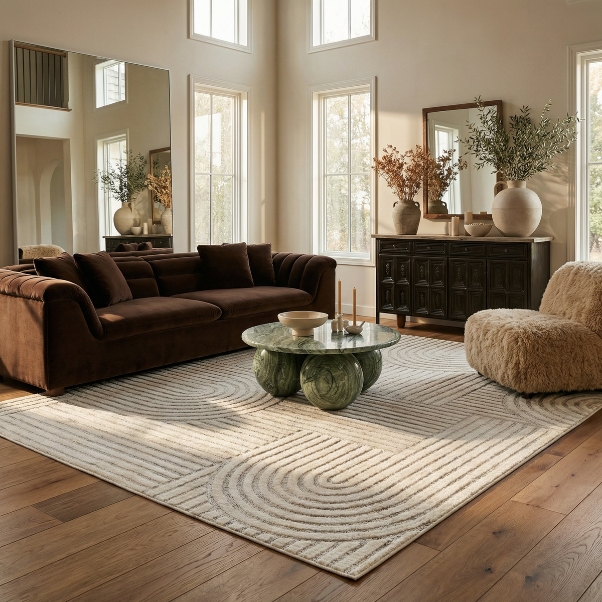 Arcus Geometric Modern Cream and Beige Indoor Rug