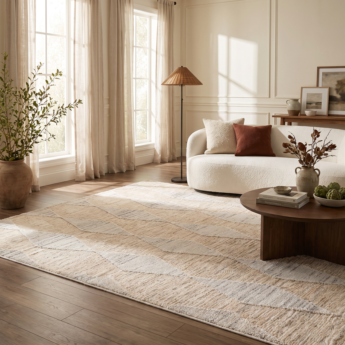 Vellum Chevron Contemporary Cream and Beige Indoor Rug