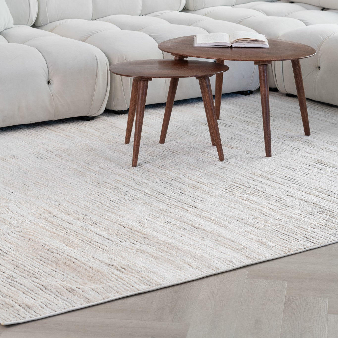 Kaori Abstract Contemporary Beige and Cream Indoor Rug-4