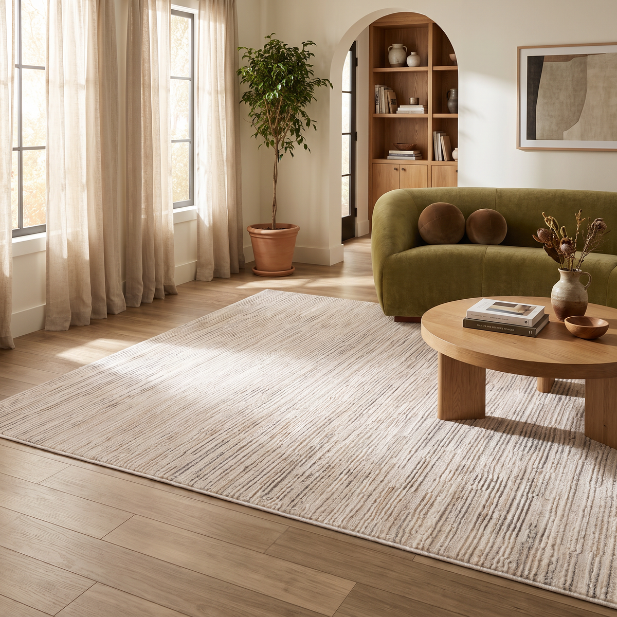 Kaori Abstract Contemporary Beige and Cream Indoor Rug