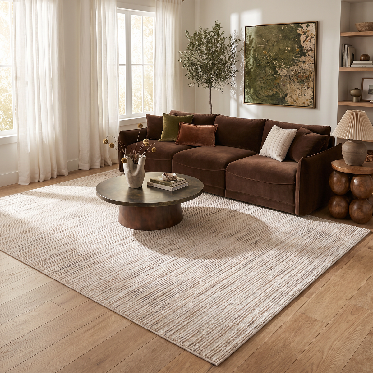 Tapis Kaori abstrait contemporain beige et crème