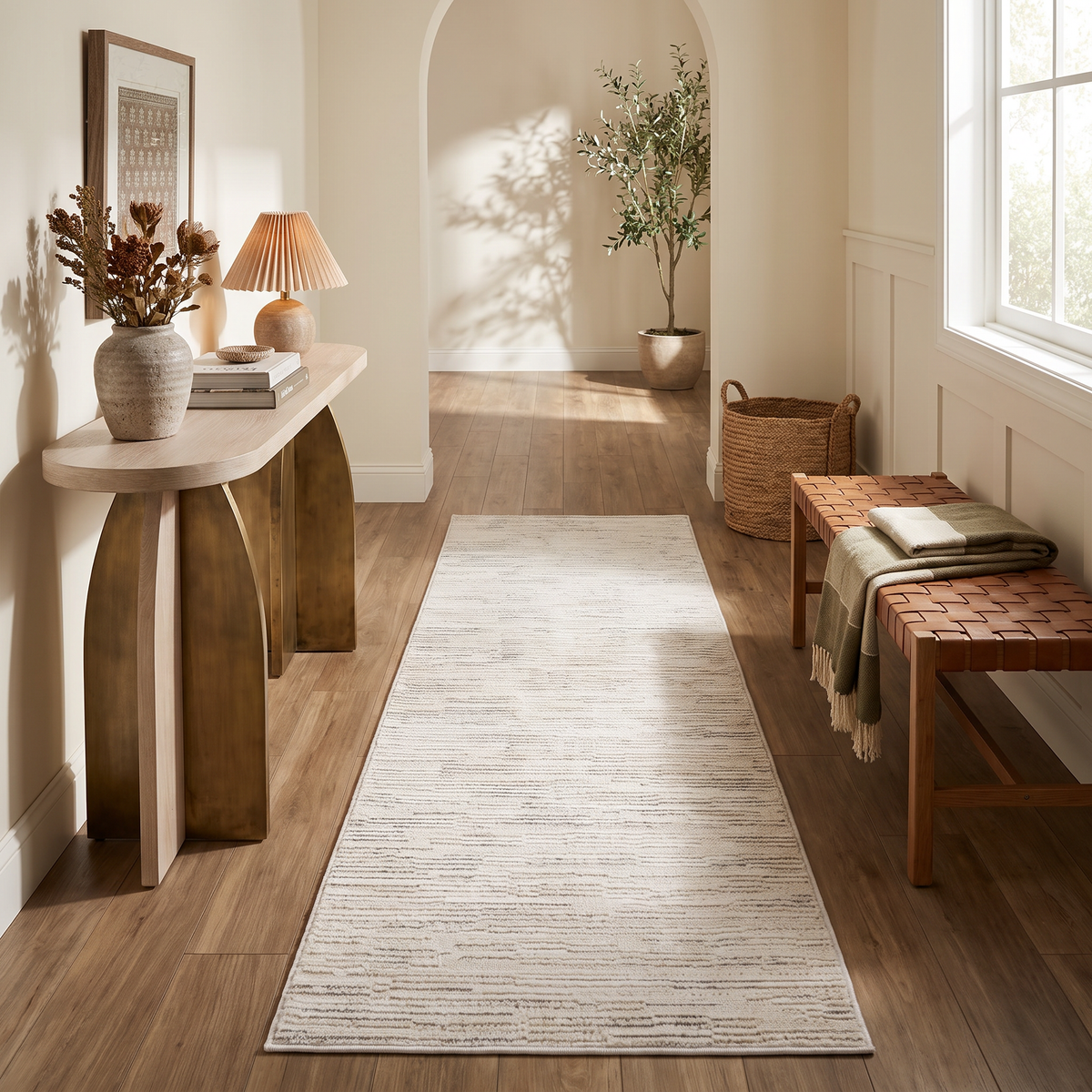 Tapis Kaori abstrait contemporain beige et crème