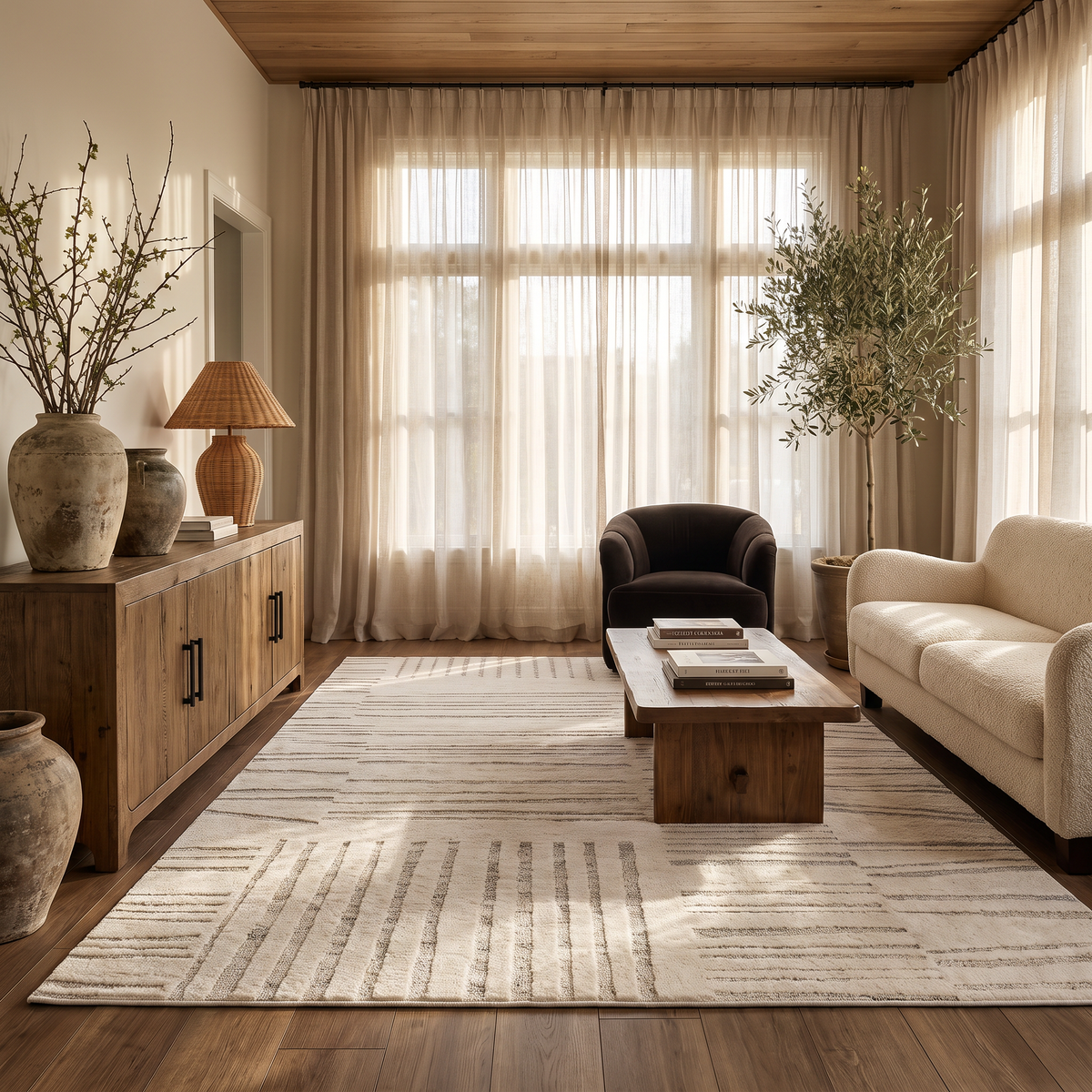 Inari Abstract Contemporary Beige and Cream Indoor Rug