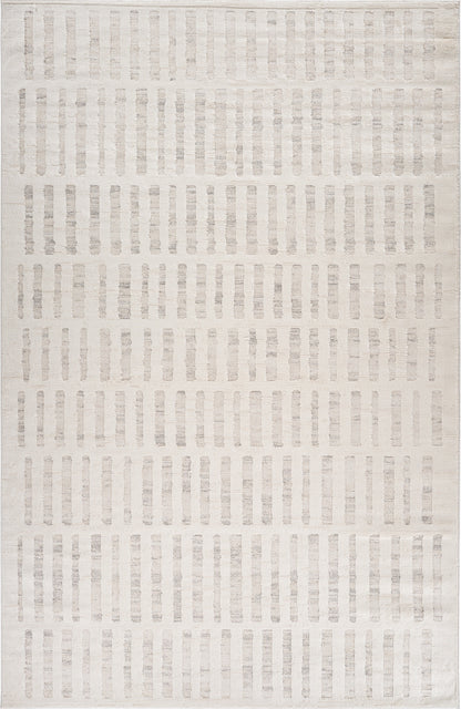 Aino Striped Grid Contemporary Beige and Cream Indoor Rug