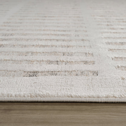 Aino Striped Grid Contemporary Beige and Cream Indoor Rug