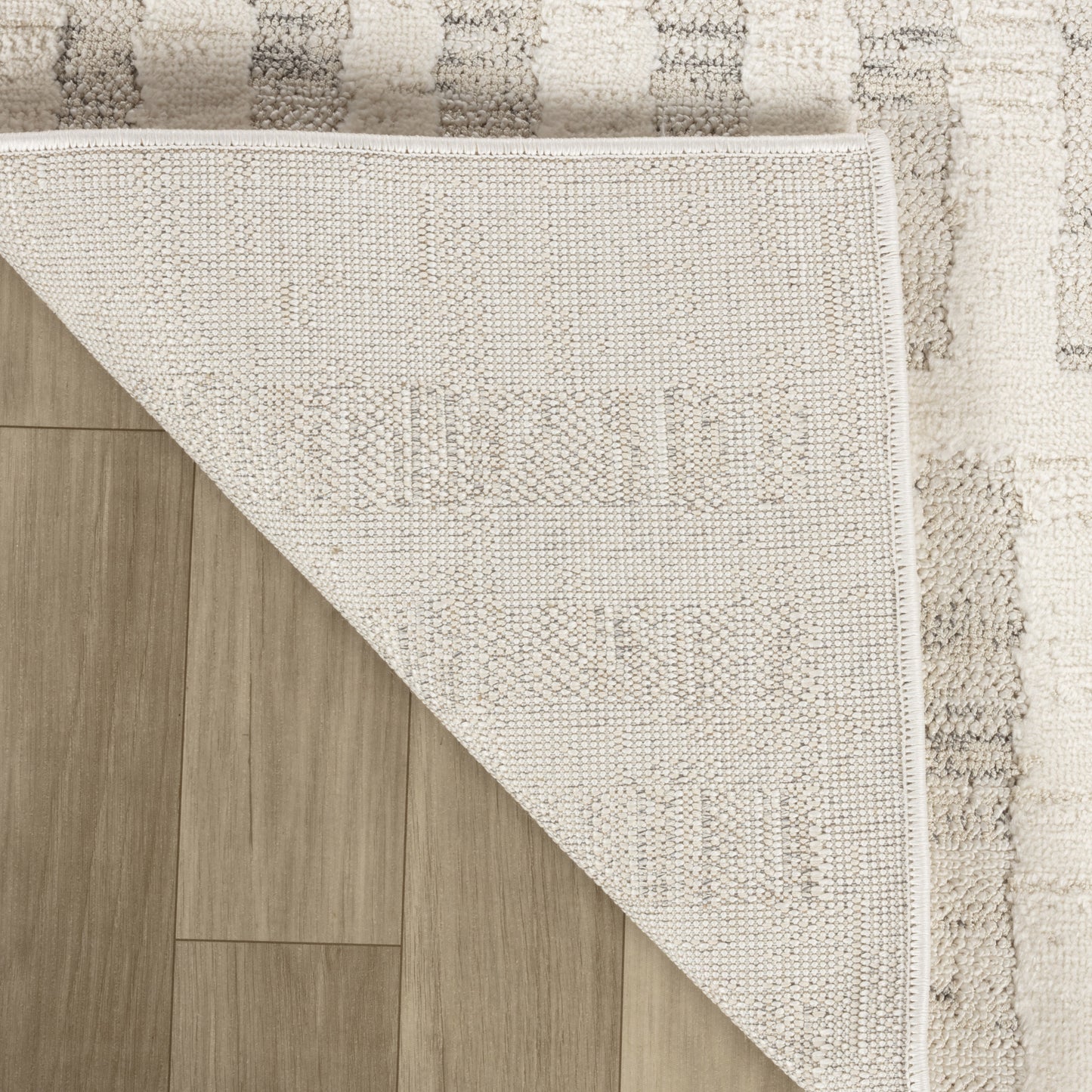 Aino Striped Grid Contemporary Beige and Cream Indoor Rug