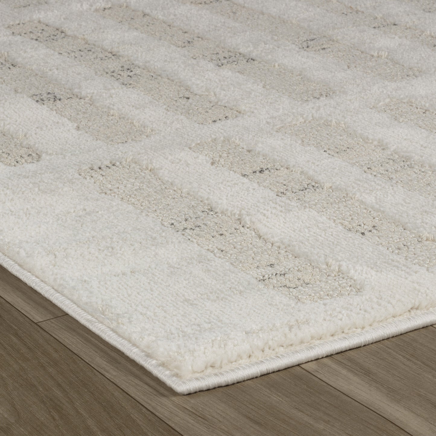 Aino Striped Grid Contemporary Beige and Cream Indoor Rug