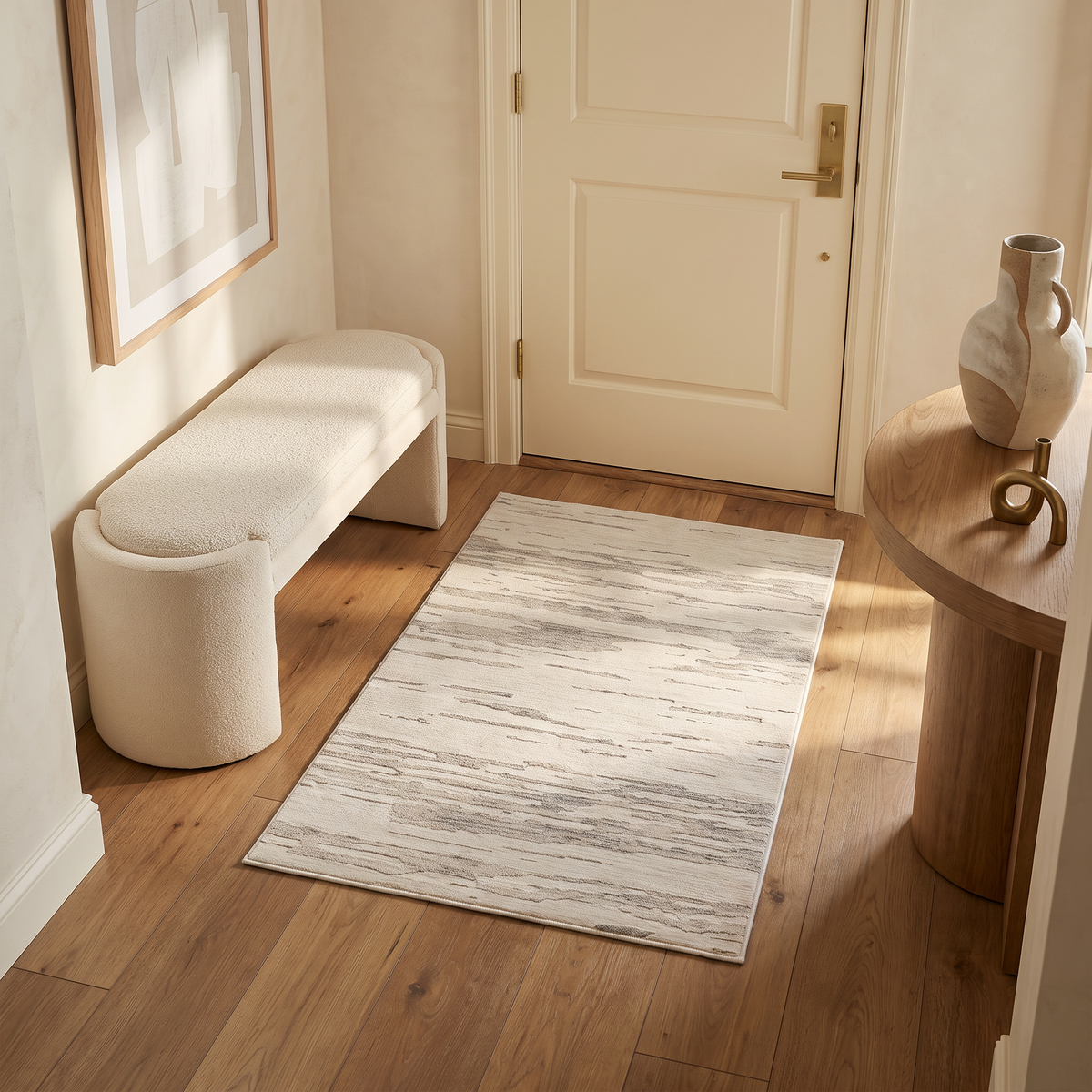 Tapis Soma abstrait contemporain beige et crème