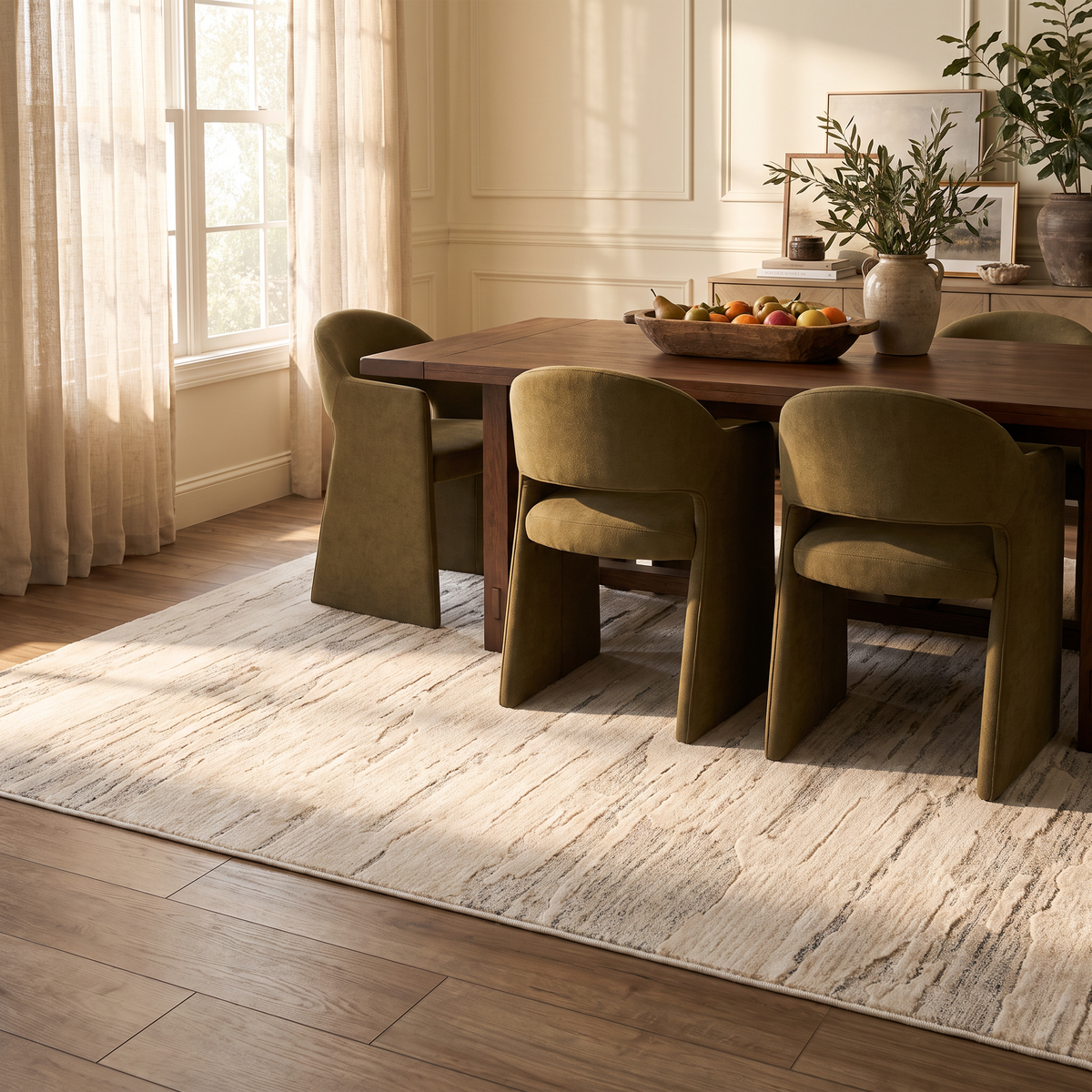 Tapis Soma abstrait contemporain beige et crème
