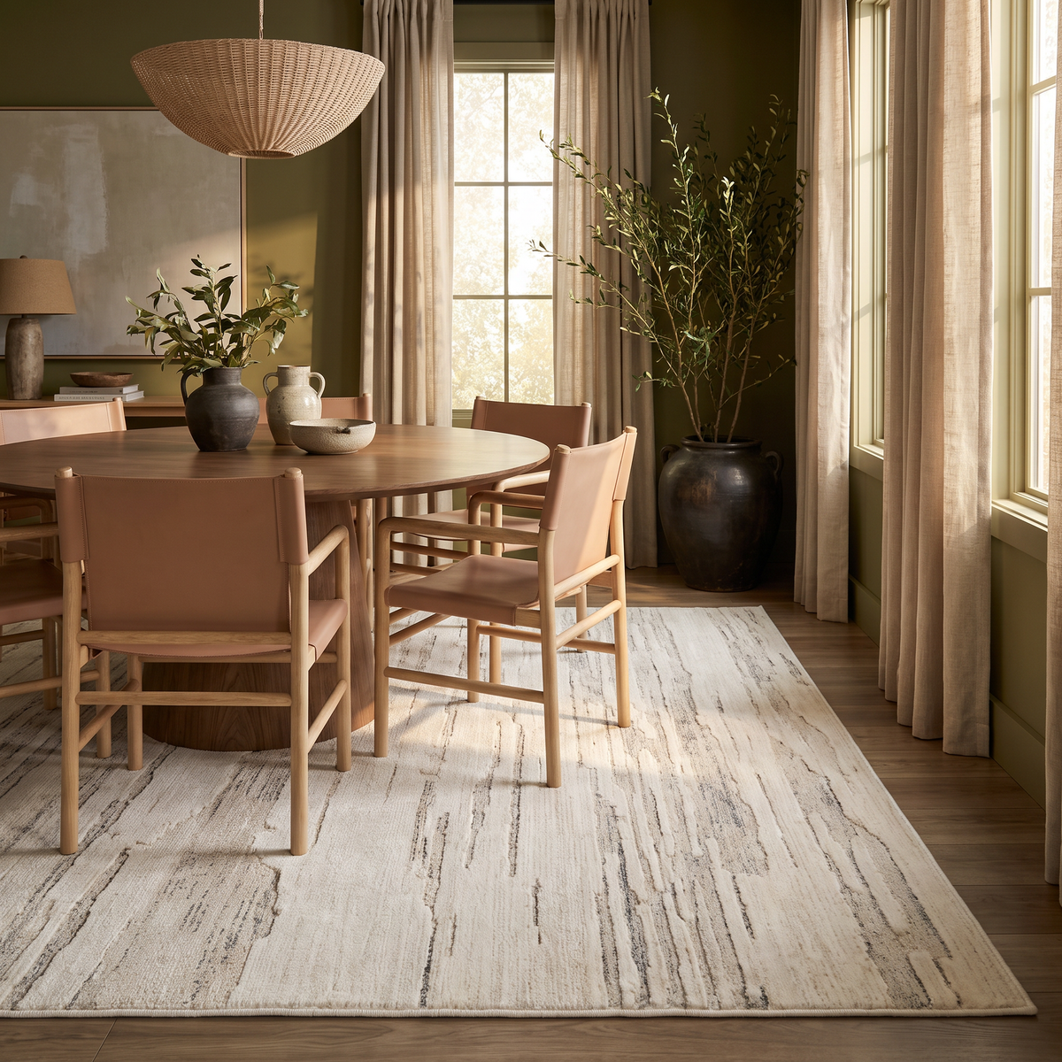 Tapis Soma abstrait contemporain beige et crème