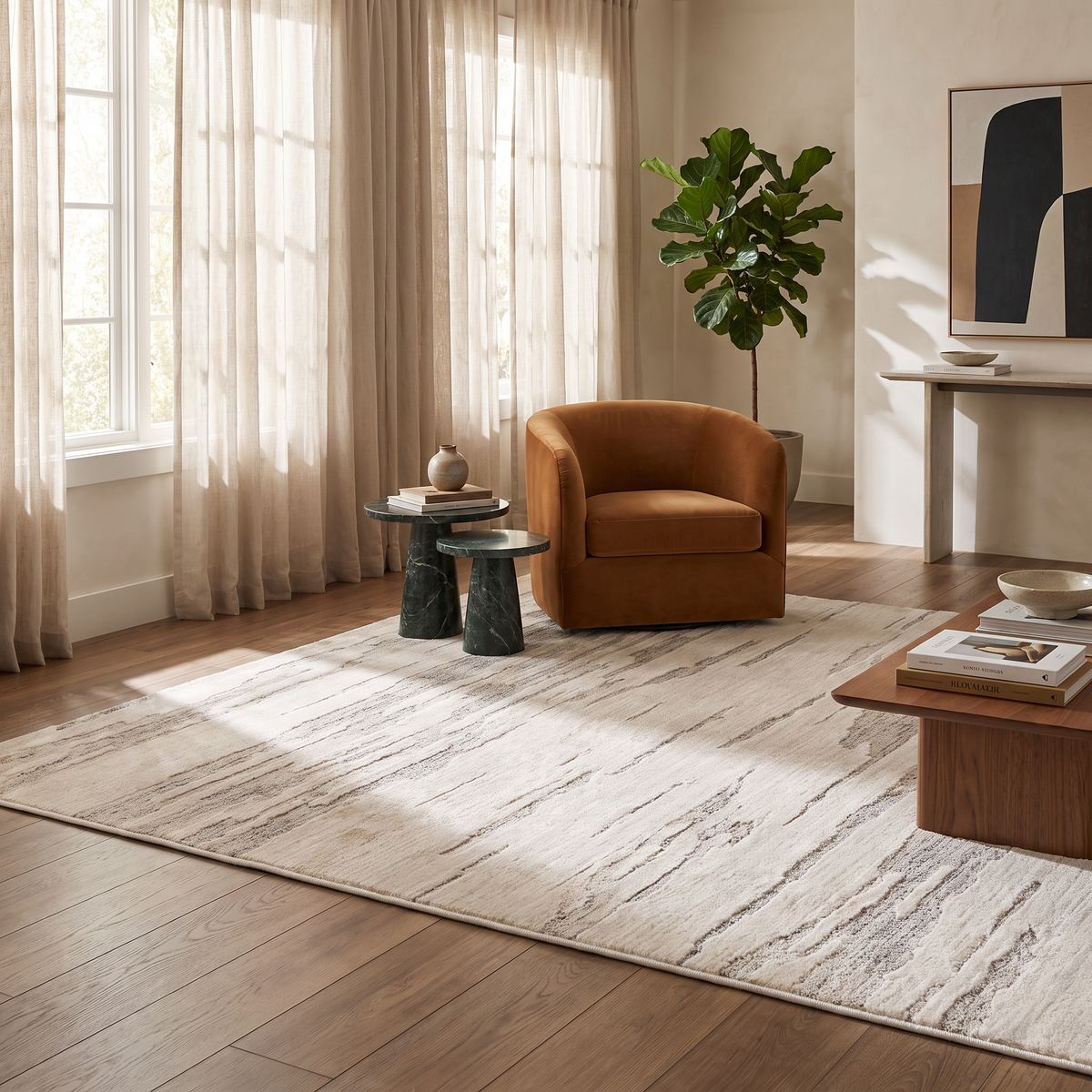Tapis Soma abstrait contemporain beige et crème