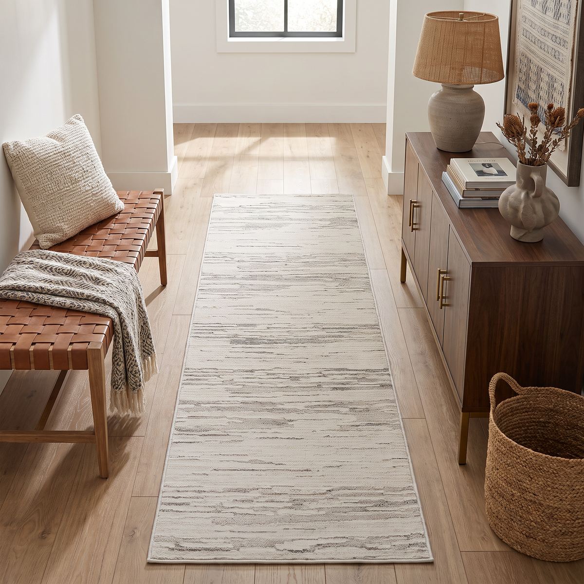 Tapis Soma abstrait contemporain beige et crème