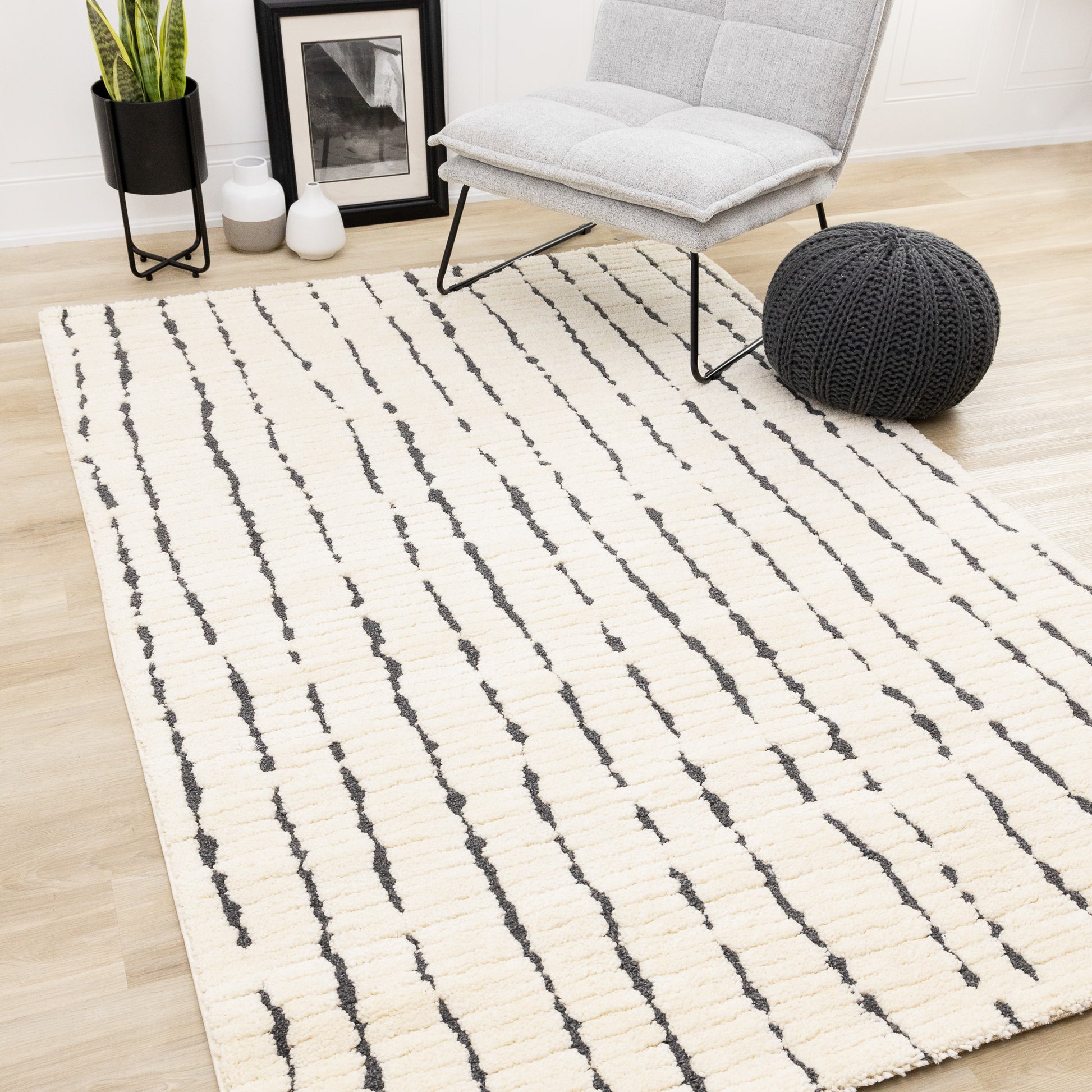 Contemporary Stripes Cream Area Rug-2